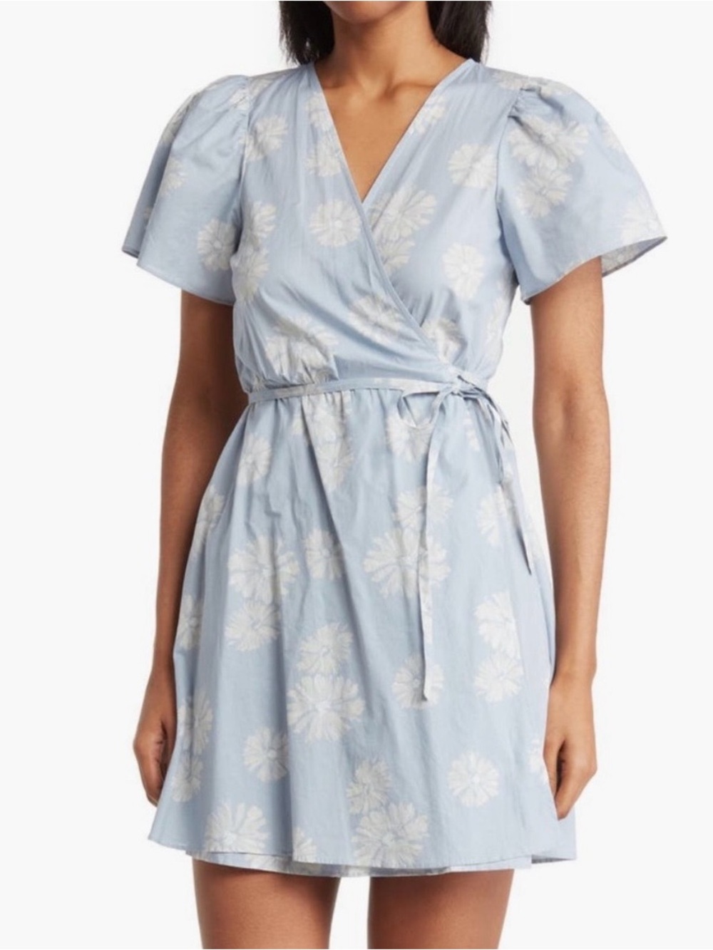 Madewell Women’s Light Blue Floral Wrap Mini Dress Size Large